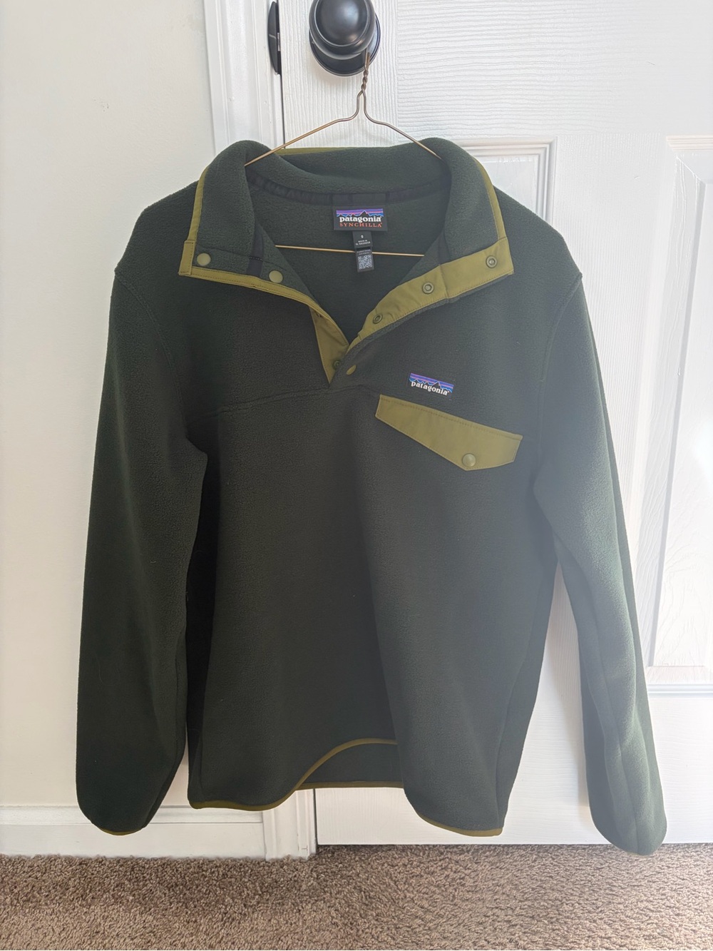 Patagonia Olive Green Synchilla Snap-T Pullover with Moss Trim